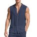New Style Fashion Collar Linen Shirt For Men In Summer - Lightweight, Loose, Simple, Casual Sleeveless Cardigan T-shirt Vest_viptrois.com