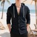 Summer Lightweight Waffle Knit Hoodie Shirt Single Breasted Full Button Placket Casual Top_viptrois.com