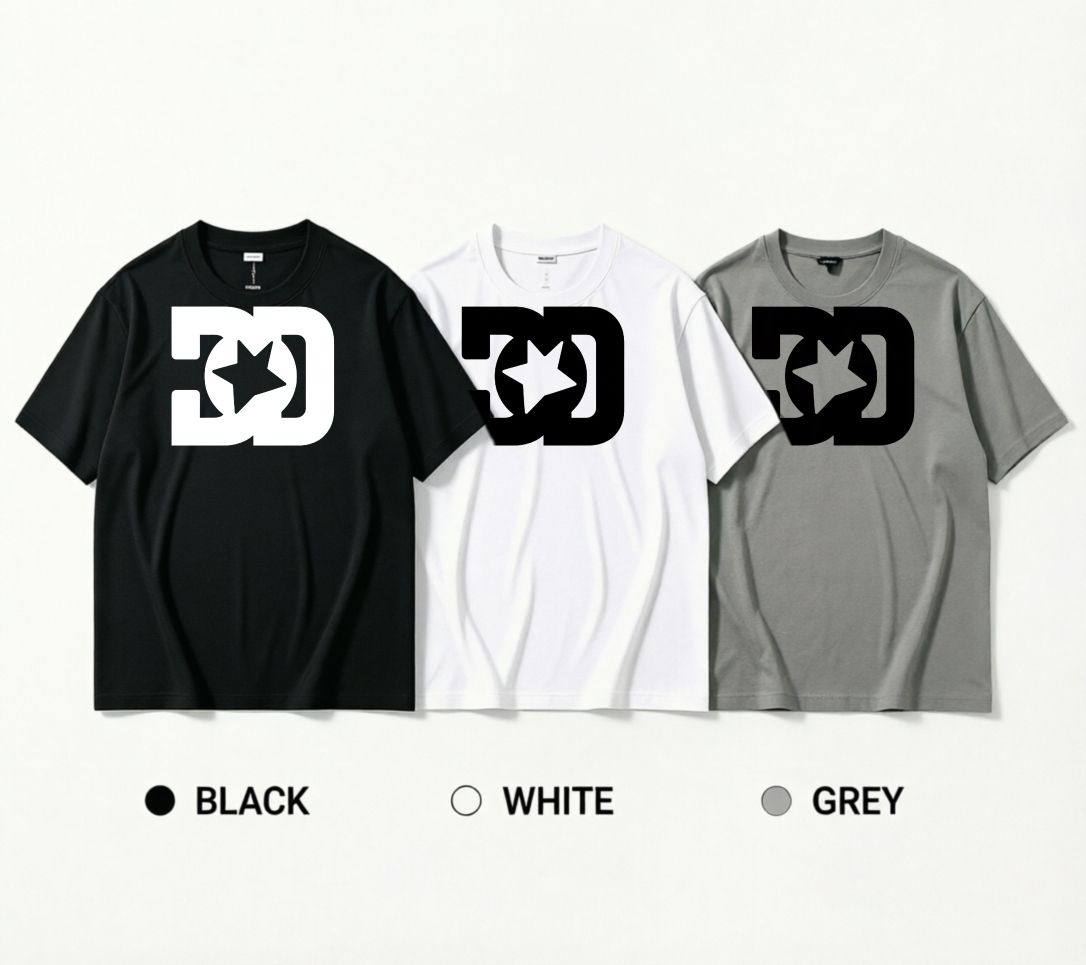 3 Pack Men's Oversized T-Shirts, 100% Cotton Crew Neck Casual Tees, Relaxed Fit Minimal Star Monogram Print Design, Black White Grey_viptrois.com
