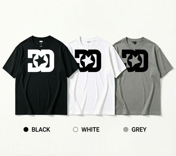 3 Pack Men's Oversized T-Shirts, 100% Cotton Crew Neck Casual Tees, Relaxed Fit Minimal Star Monogram Print Design, Black White Grey_viptrois.com