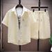 Men's Clothing Summer Solid Color New Suit Thin Sports Leisure Two Piece Suit Handsome Short Sleeved Shirt Shorts Set Trendy_viptrois.com