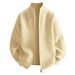 Unisex Zip-Up Knit Cardigan - Oversized Cable Knit Sweater Jacket, Soft & Stretchy For Fall & Winter (Black, Grey, Beige, Red)_viptrois.com