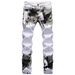 Men's White Camo Print Stretch Jeans Slim Fit Skinny Leg Tactical Style Denim Pants_viptrois.com