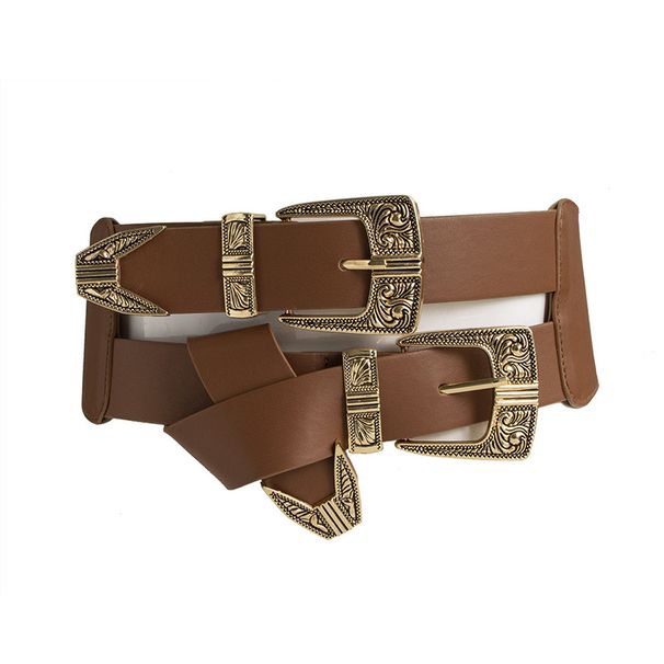 Unisex Ladies Fashion Western Style carving loose tight buckle adjusting waist wrap cowgirl elastic plus size waist wrap_viptrois.com