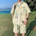 Men's Clothing Summer Thin Ice Silk Large Size Short Sleeved Shirt Shorts Seaside Two Piece Suit_viptrois.com