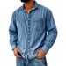 Men's Vintage Washed Cotton Shirt – Distressed Collar & Chest Pocket, Breathable Long Sleeve (S-XXXXL, Classic Solid Colors)_viptrois.com