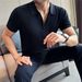 Men's High Quality Short Sleeved Polo Shirt Lyocell Linen Half Zip Business Casual Knitwear for Cross Border Foreign Trade_viptrois.com