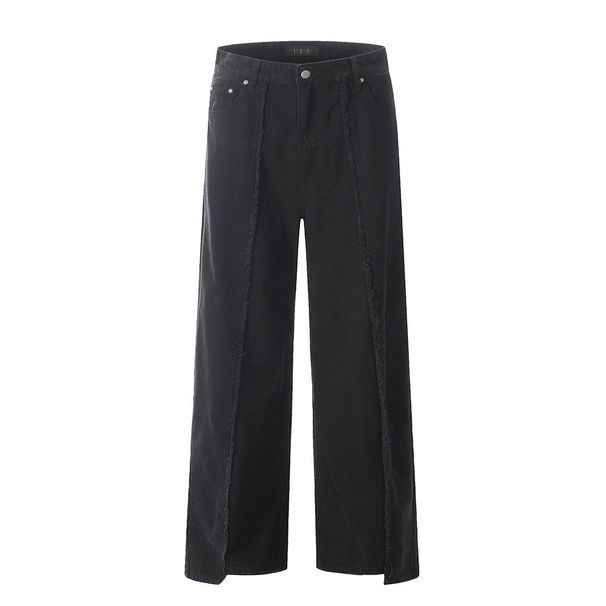 American High Street Design Jeans Men's Double-layer Patch Pocket Niche Casual Deconstructed Patchwork Frayed Straight_viptrois.com