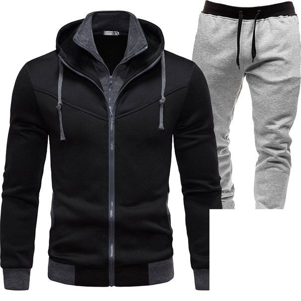 Men's Clothing Autumn And Winter Sports Stitching Men's Jacket Casual Long Sleeved Trousers Hooded Sports Men's Two Piece Suit_viptrois.com