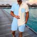 Summer Men's Hawaiian Jacquard Color-blocked Pocket Short-sleeved Shirt, Shorts, Lapel Shirt Casual Set For Foreign Trade_viptrois.com