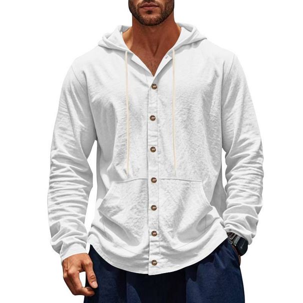 Spring And Autumn American-style Loose Men's Loose Linen Casual Simple Beach Hooded Long-sleeved Shirt Men_viptrois.com