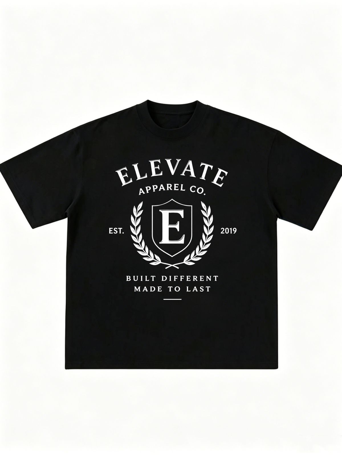 Vintage "ELEVATE APPAREL CO." Crest Graphic Cotton T-Shirt Men's Casual Streetwear Tee_viptrois.com