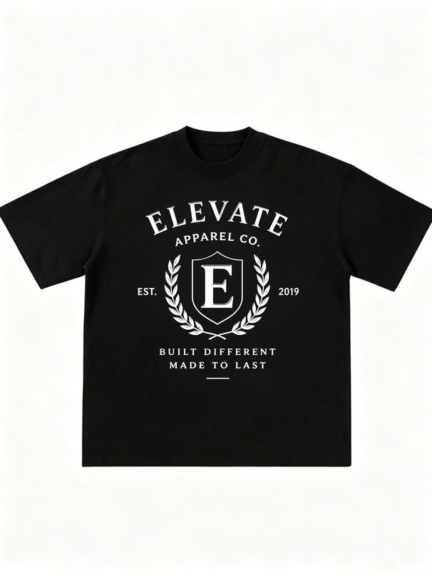 Vintage "ELEVATE APPAREL CO." Crest Graphic Cotton T-Shirt Men's Casual Streetwear Tee_viptrois.com