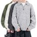 Men's Oversized Polo Knit Sweater - Half Zip Cable Design, Classic Preppy Style, Comfortable & Breathable (Green, Apricot, Light Gray, Dark Gray)_viptrois.com