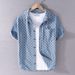 Summer men's fashion plaid short-sleeved denim shirt comfortable youth handsome casual all-match cotton shirt 8859_viptrois.com