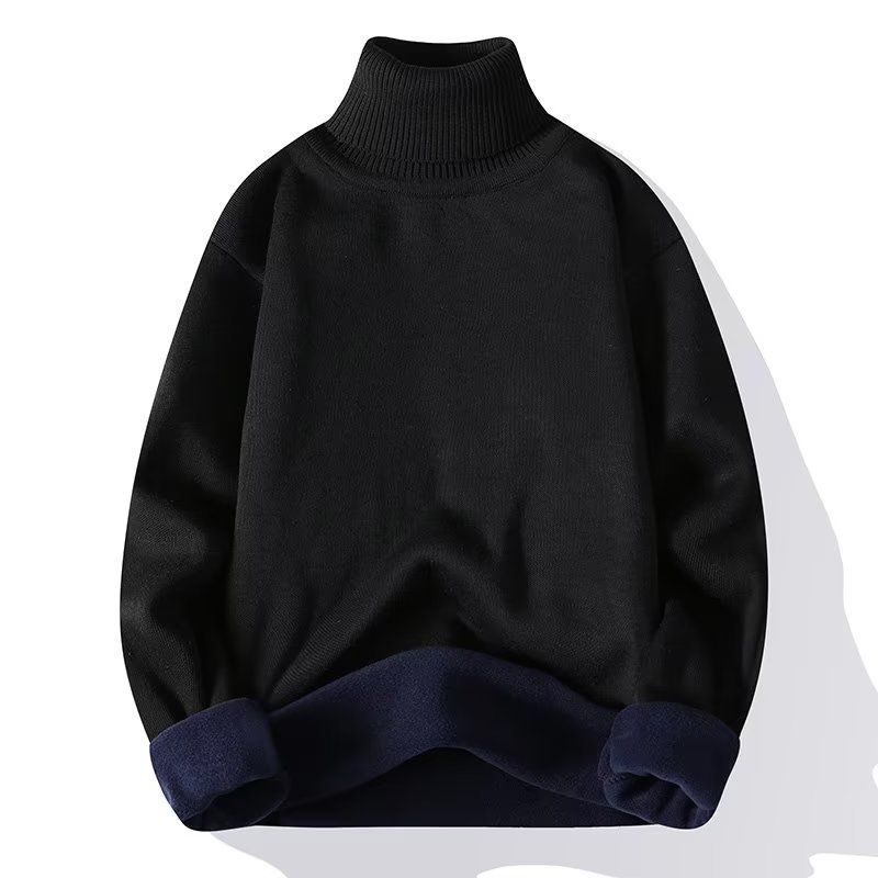 Men's Fleece-Lined High Neck Sweater – Winter Thermal Knit Pullover, Soft Acrylic Blend (Black/White/Burgundy/Camel/Beige/Grey/Caramel, M-4XL)_viptrois.com
