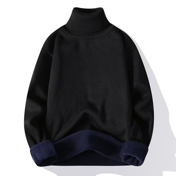 Men's Fleece-Lined High Neck Sweater – Winter Thermal Knit Pullover, Soft Acrylic Blend (Black/White/Burgundy/Camel/Beige/Grey/Caramel, M-4XL)_viptrois.com