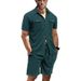 Men's Clothing Waffle Solid Color Pocket Shirt Short Sleeved Shorts Two Piece Suit_viptrois.com