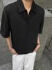 Men's Clothing Men's Summer Textured Heavyweight Shirt Simple Loose Fit Turn Down Collar Casual Solid Color T-Shirt_viptrois.com