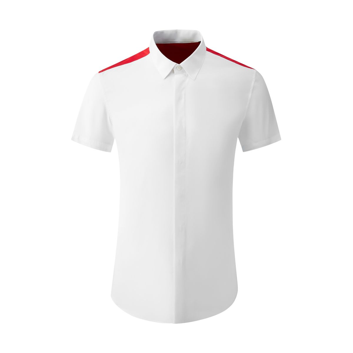 "Men's Slim Fit Casual Shirt With Contrast Red Shoulder Design - Breathable Cotton Blend Fabric For Everyday Style"_viptrois.com