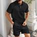 Men's Spring Solid Jacquard Polo Shirt & Shorts Set – Casual Two-Piece Outfit For Urban Comfort_viptrois.com