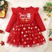 Christmas Children's spring and autumn Christmas girls Christmas letter pattern long-sleeved polka dot dress children's skirt ins_viptrois.com