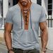 Men's Waffle-Knit Short-Sleeve T-Shirt – Slim Fit Casual Tee With Contrast Stitching & Drawstring Detail (White, Grey, Black, Red, Khaki, Green)_viptrois.com