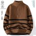 Pure Half-Zip Collar For Men, Autumn And Winter Striped Base Shirt, Hong Kong Style Trendy Brand Casual Knitted Sweater Top_viptrois.com
