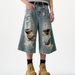Men's Clothing Retro Niche High Street Ripped Denim Cropped Trousers For Men And Women Loose Casual Drape_viptrois.com
