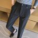 Spring And Summer New Men's Suit Pants Men's Solid Color Non-ironing Casual Pants Commuting To Work Slim-fitting Solid Color Nine-point Pants_viptrois.com