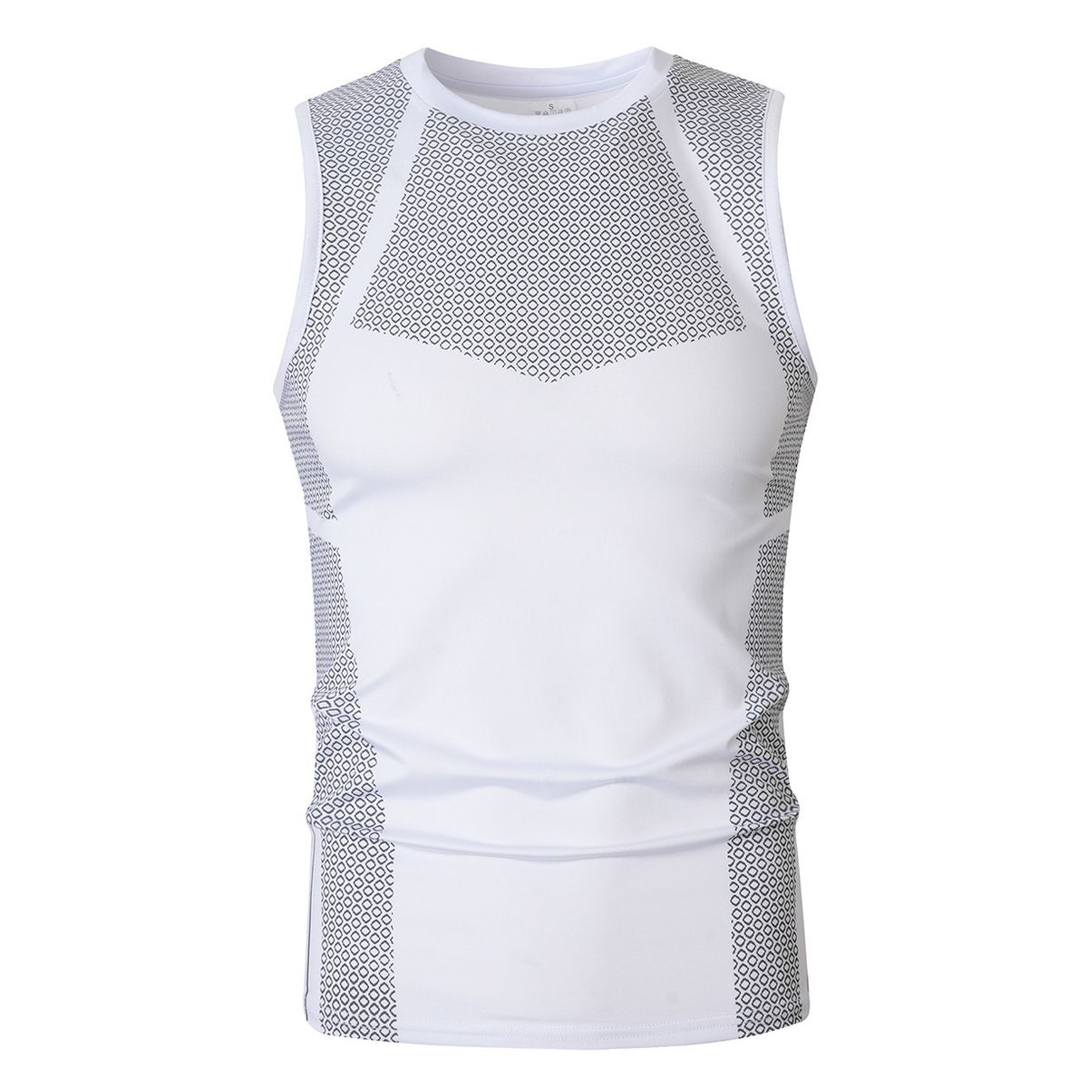 Men's Clothing Muscular Men's Sleeveless Vest Milk Silk Stretch Racer Neck Quick Drying Sports Vest Ribbed Print Fashionable_viptrois.com