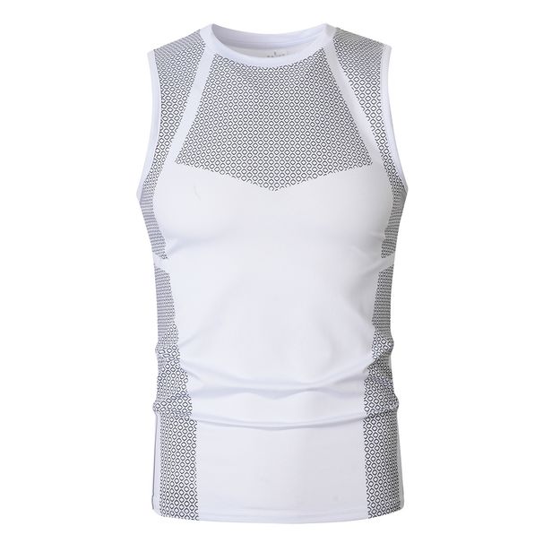 Men's Clothing Muscular Men's Sleeveless Vest Milk Silk Stretch Racer Neck Quick Drying Sports Vest Ribbed Print Fashionable_viptrois.com