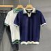 Men's Clothing Knitted V Neck Polo Shirt Color Matching Light Mature Retro Summer Short Sleeved Handsome Casual Men's T Shirt New Tops_viptrois.com