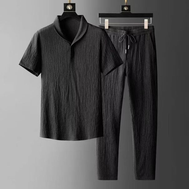 Men's Clothing 24 Summer Ultra-thin Half Sleeve Ice Silk Linen Suit Men's Cotton And Linen Two-piece Suit_viptrois.com