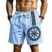 Men's Summer Bamboo Linen Shorts Viking Style Printed Casual Drawstring Straight Leg Pants Retro Fashion_viptrois.com