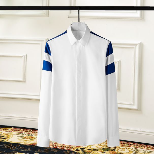 Men's Clothing Color Block Men's Slim Fit Shirt Blue European American Style Casual Autumn Winter Clothing For Men_viptrois.com