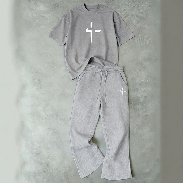 2026 New Men's Simple Casual Sports Suit: Versatile Crew Neck T Shirt + Sweatpants Two Piece Set For Everyday Wear_viptrois.com