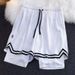 2025 American-style Basketball Shorts For Men, Summer Training Shorts With Lining, Fake Two-piece Design, Breathable For Running And Fitness_viptrois.com