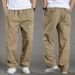 Men's Clothing Men's Casual Cargo Pants - Lightweight Cotton Relaxed Fit Straight Leg Elastic Waistband Work Pants For Big & Tall (Black, Army Green)_viptrois.com