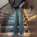 Streetwear Lightning Wash Jeans – Vintage High-Street Relaxed Fit With Artistic Crackle Fading & Unisex Styling_viptrois.com