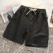 Men's Elastic Waist Denim Shorts Midweight Summer Thin Loose Straight Leg Casual Korean Style Trendy Everyday mid Length Shorts_viptrois.com
