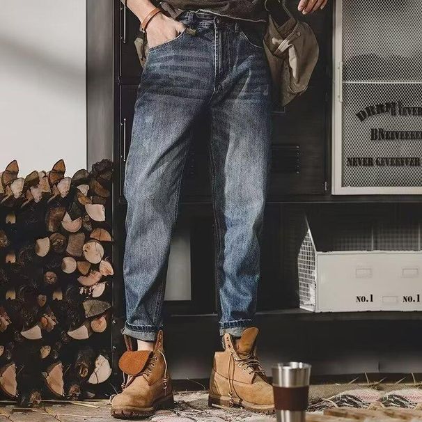 Summer New Baita Casual Slim Straight Trendy Brand Men's Back Waist Printed Jeans American Style 2025 Trend_viptrois.com
