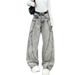 American Style Design Wide Jeans For Men And Women, Smoking Gray High Street Straight Leg Loose Pants_viptrois.com