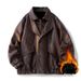 Leather Jacket Men's Leather Jacket Fleece Thickened Casual Jacket Korean Version Green_viptrois.com