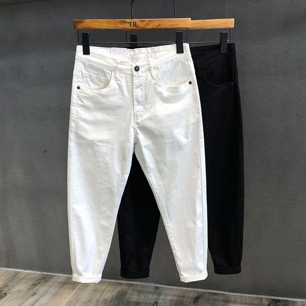 Men's Jeans Spring Summer Thin Slim Fit Elastic Cotton Soft Straight Denim Ankle Length Pants Korean Youth Fashion Trousers_viptrois.com