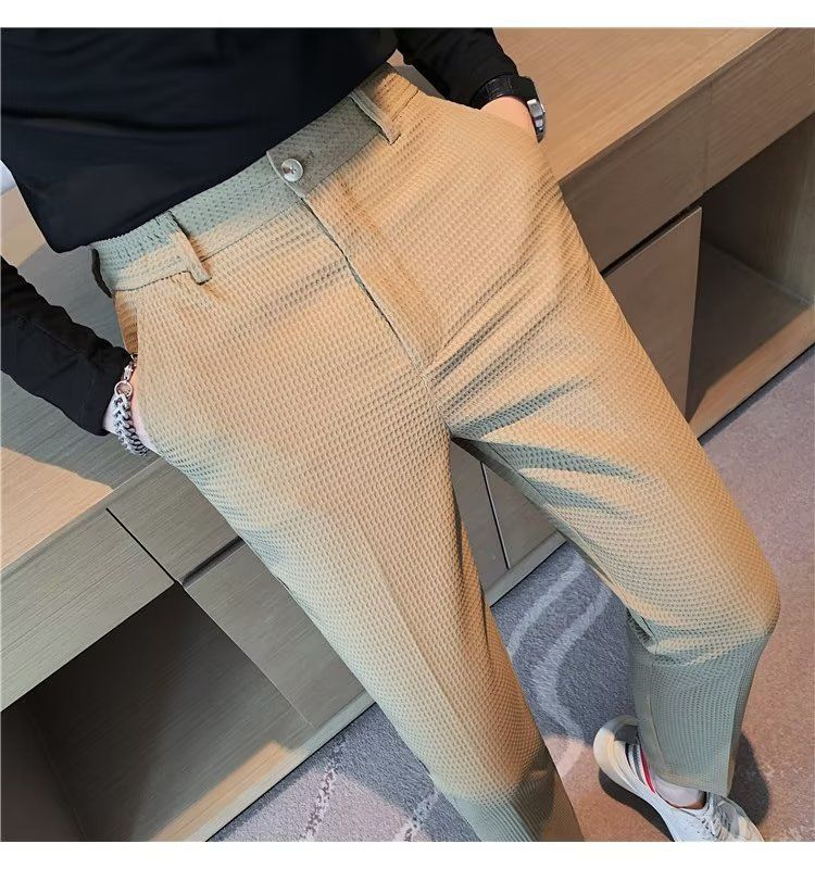 Men's Clothing Temperament Youth Popular New Style Casual Trousers Solid Color_viptrois.com