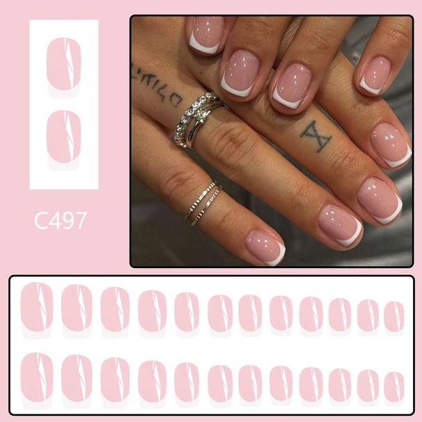 Short Gloss White French Light Powder Girl's Fresh Fashion Cute Wearing Manicure Pieces Europe and America Foreign Trade 24 Pieces_viptrois.com