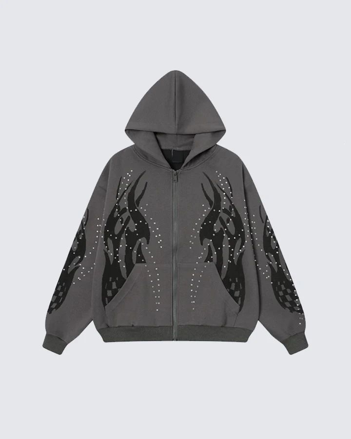 Dark Punk Style 3D Printed Zip up Cardigan Casual Hoodie Men's Clothing_viptrois.com