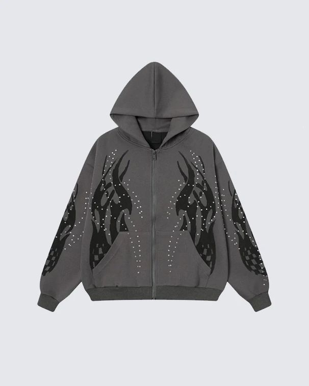 Dark Punk Style 3D Printed Zip up Cardigan Casual Hoodie Men's Clothing_viptrois.com