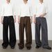 Nirben Men's Basic Style 3D Double Pleated A-Line Loose Fit Commuting Trousers Casual Long Pants for Men_viptrois.com